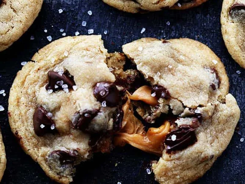 Salted Caramel Stuffed Chocolate Chip Cookies