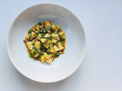 Handmade Potato Gnocchi with Wild Ramps and Shiitakes