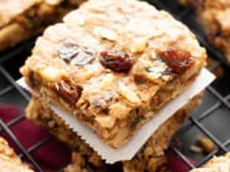 Baked Oatmeal Raisin Cookie Bars with Almond Butter