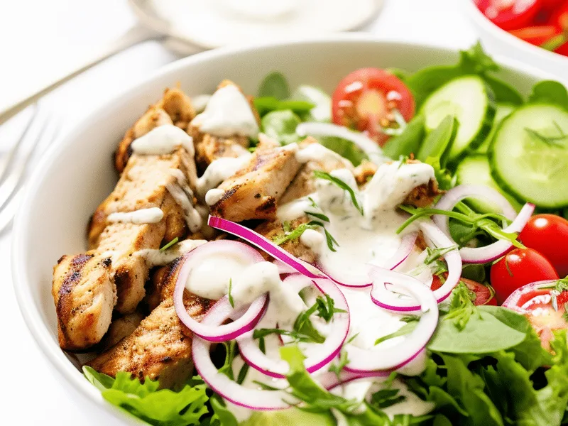 Middle Eastern Chicken Shawarma Salad Bowl with Tahini