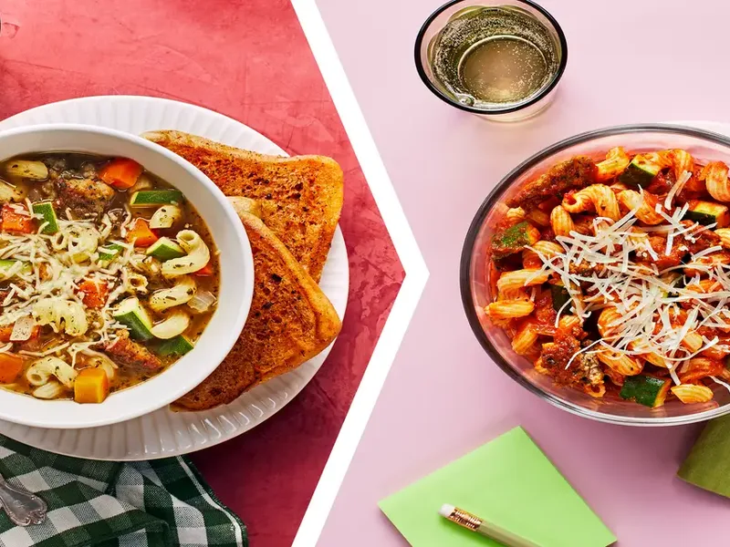 Italian Chicken Sausage Veggie Soup with Cavatappi Domani