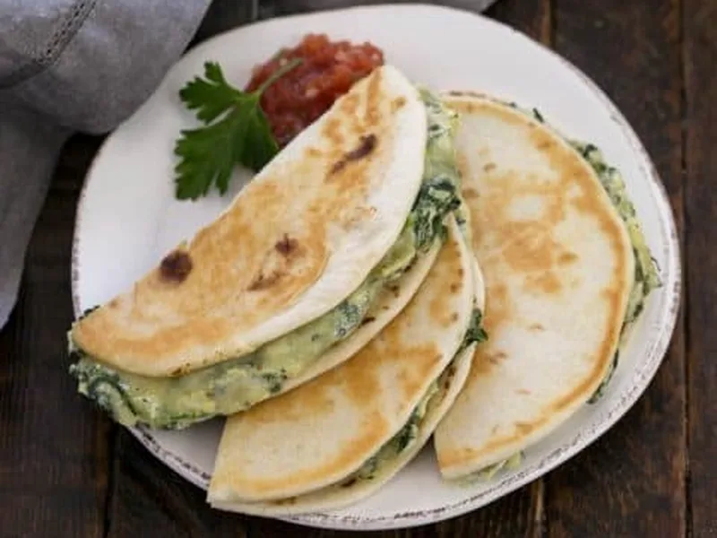 Spinach Artichoke Havarti Quesadillas with Creamy Dip Filling