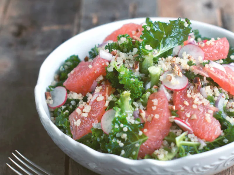 Quinoa Salad with Kale, Grapefruit and Pecans