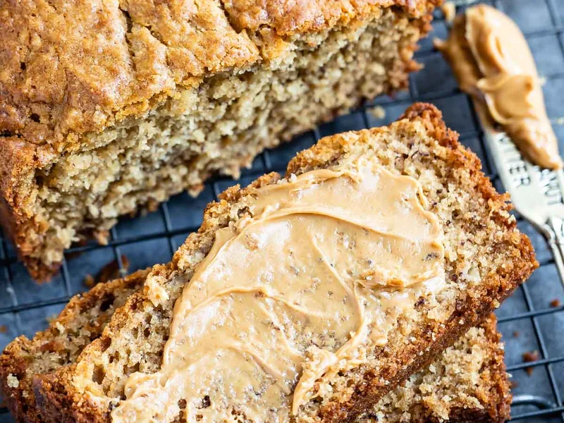 Peanut Butter Banana Bread with Maple Glaze