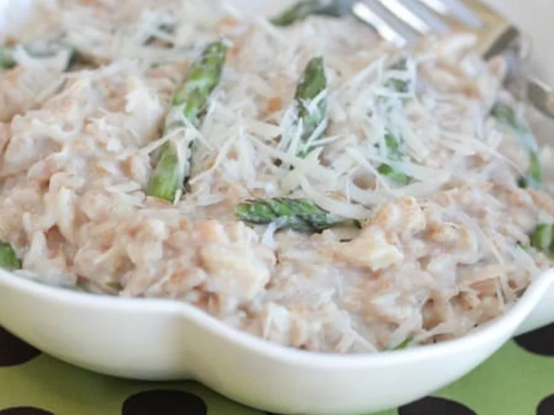 Creamy Romano Chicken Farro with Asparagus
