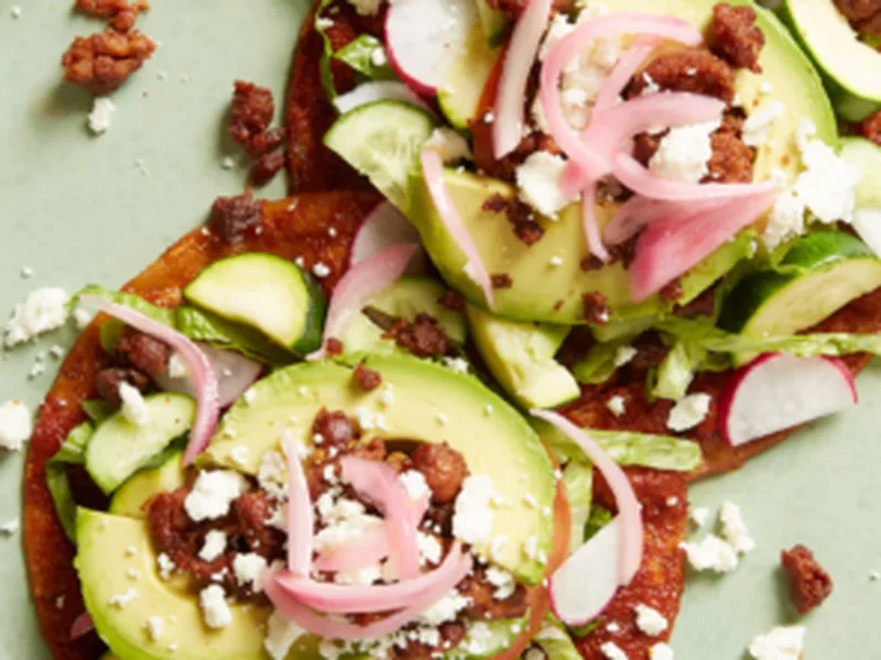 Mexican Floor Enchiladas with Chorizo and Pickled Onions