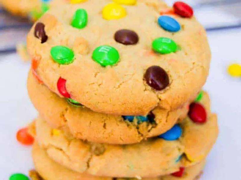Soft Peanut Butter M&M Cookies with Classic Fork Pattern