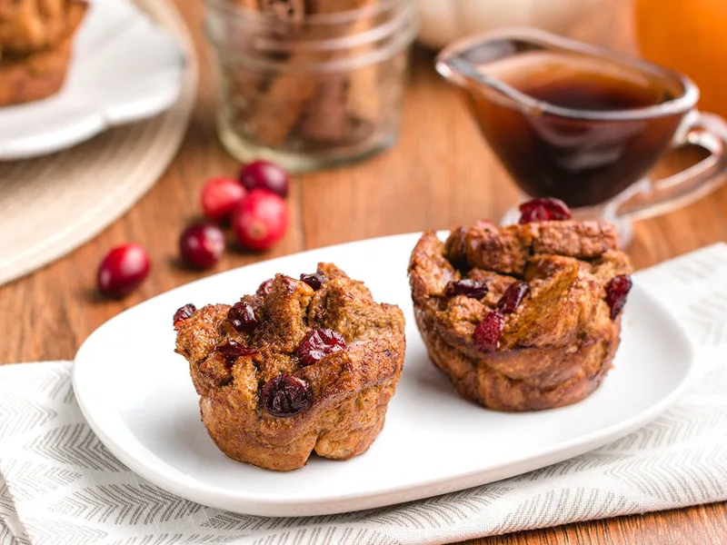 Baked Pumpkin French Toast Muffins with Cranberries
