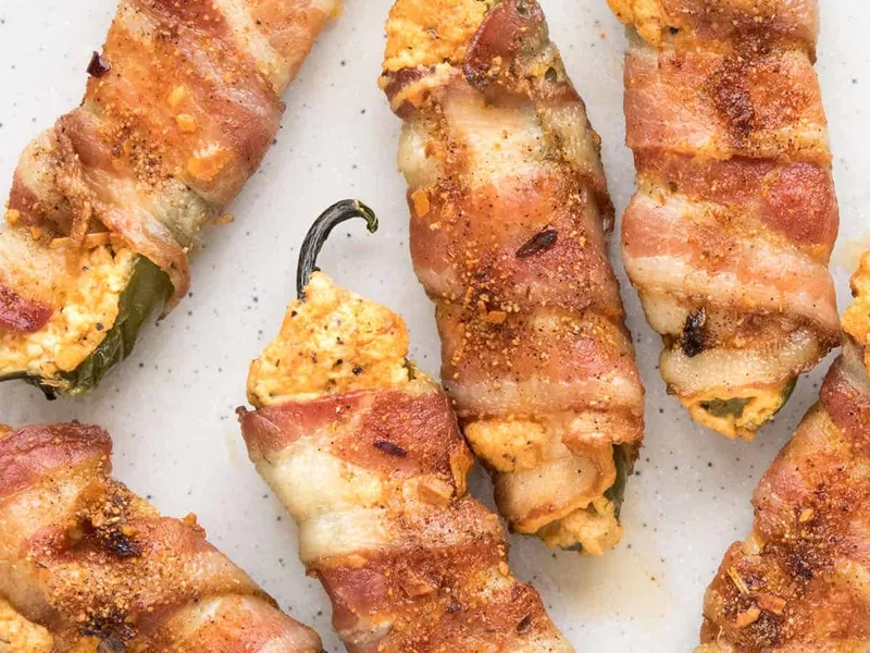 Bacon Wrapped Jalapeño Poppers with Spicy Cheese Filling