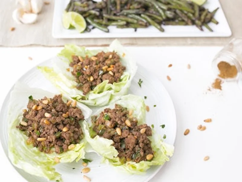 Cumin Lamb Lettuce Cups with Szechuan Green Beans