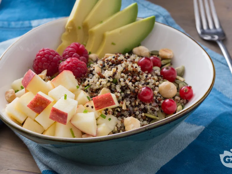 Quinoa Bowl with Apples, Cheese and Berries