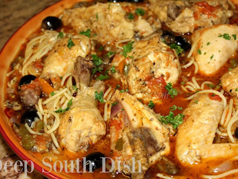 Braised Chicken Cacciatore with Tomatoes and Olives