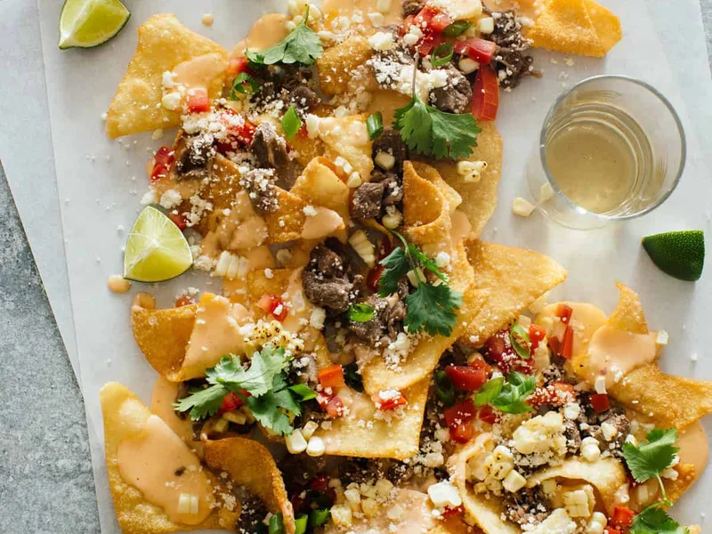 Korean BBQ Fusion Nachos with Crispy Wonton Chips