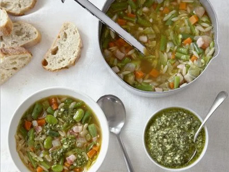 Green Bean Minestrone with Pesto and Pancetta
