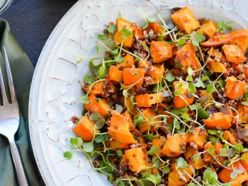 Roasted Acorn Squash Quinoa Salad with Tahini Dressing