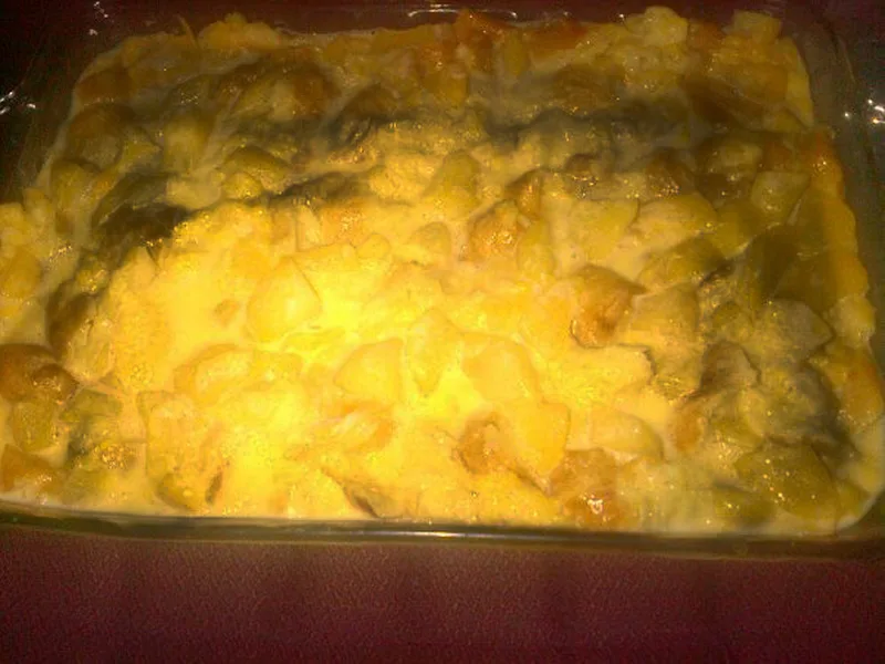 Peggy's Peach Bread Pudding with Challah and Heavy Cream