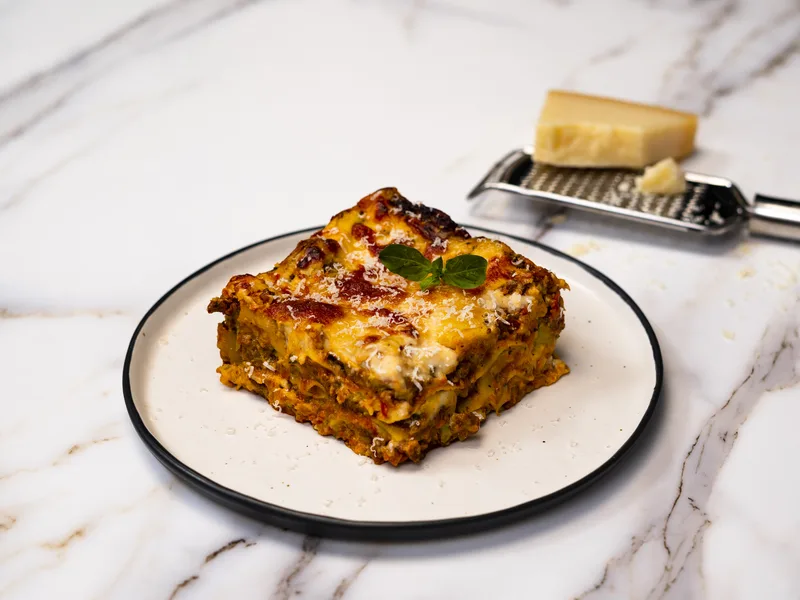 Lamb and Sausage Lasagna with White Sauce