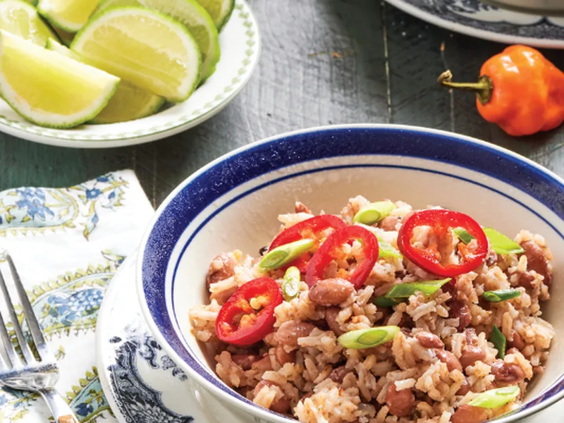 Caribbean Pink Beans and Coconut Rice with Habanero and Thyme