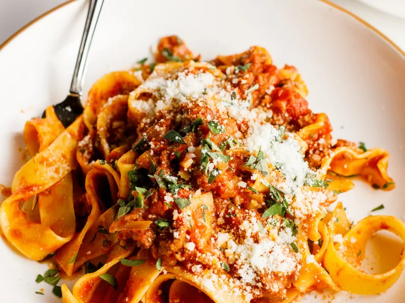 Pappardelle Pasta with Vodka Sauce and Ground Beef
