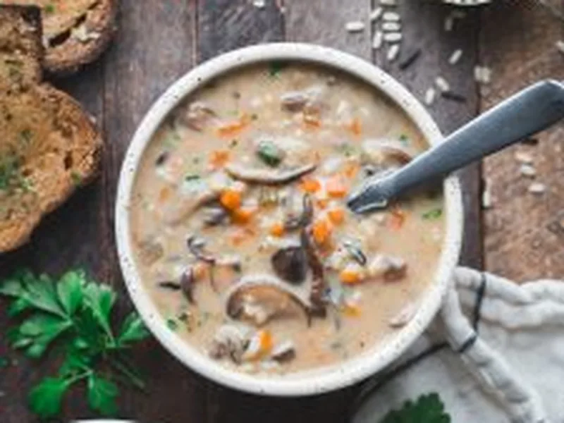 Vegan Mushroom Wild Rice Soup with Coconut Milk