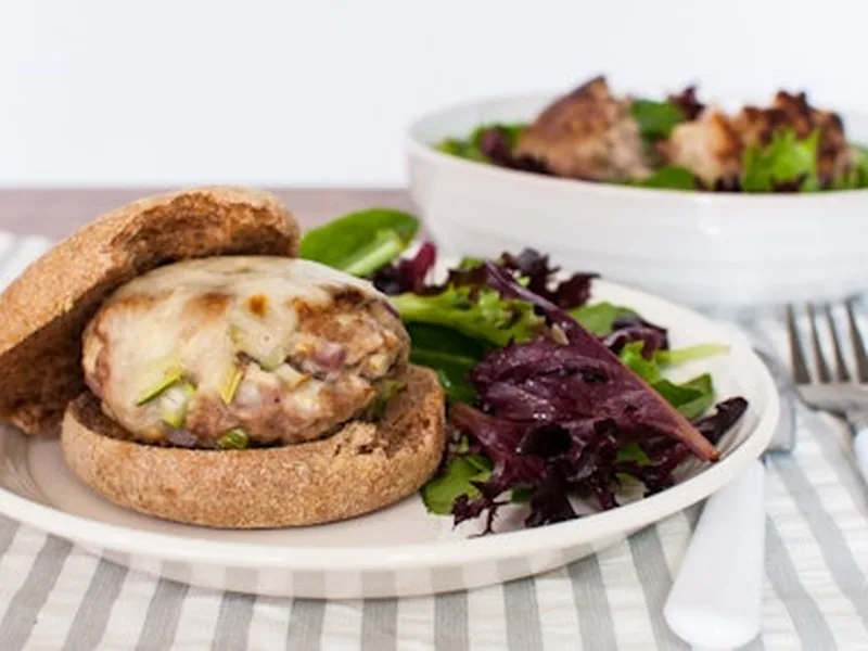 Apple Fennel Turkey Burgers with Strawberry Salad