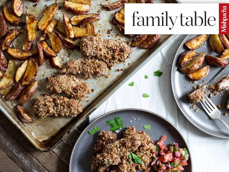 Crispy Baked Potato Wedges with Pecan-Crusted Chicken