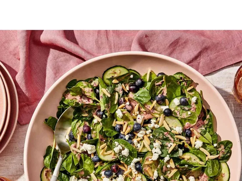 Fresh Blueberry Spinach Salad with Goat Cheese and Almonds