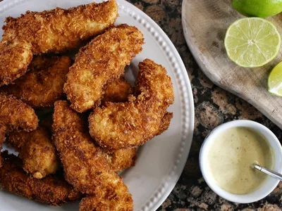 Crispy Coconut Chicken Tenders with Thai Green Curry Dip