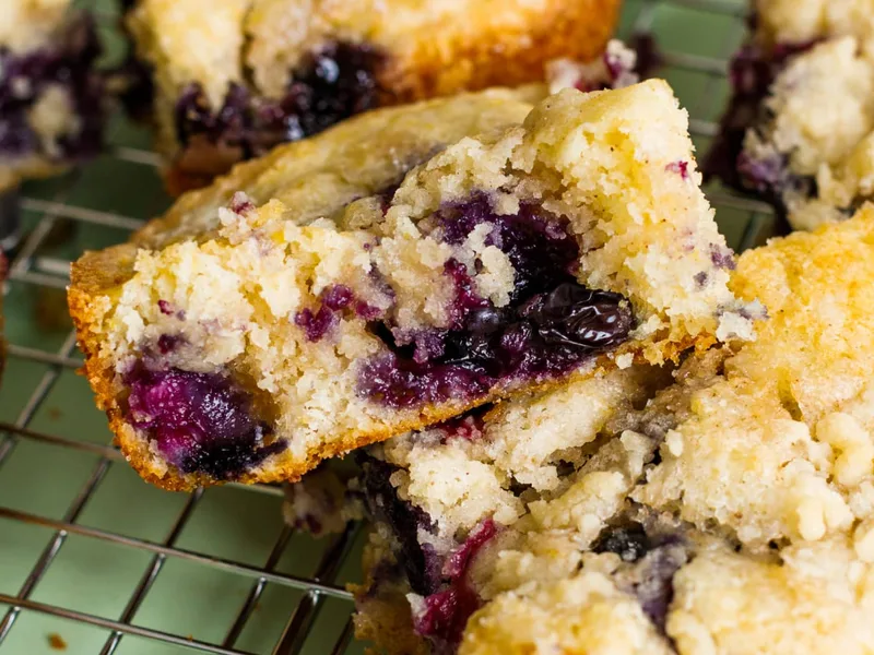 Lemon Almond Blueberry Kuchen with Crumb Topping