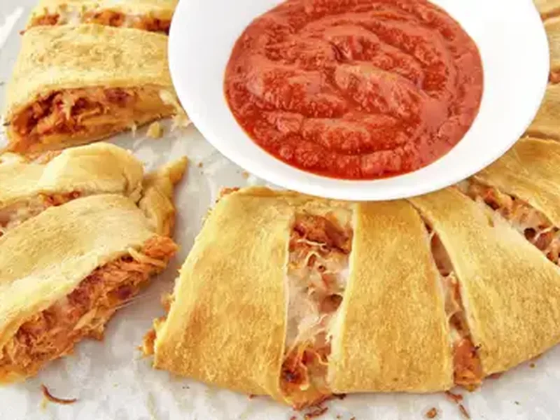 BBQ Chicken Pizza Crescent Ring with Honey Barbecue Sauce