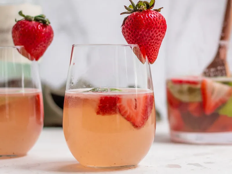 Basil Strawberry Sangria with Sparkling Wine