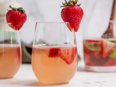 Basil Strawberry Sangria with Sparkling Wine