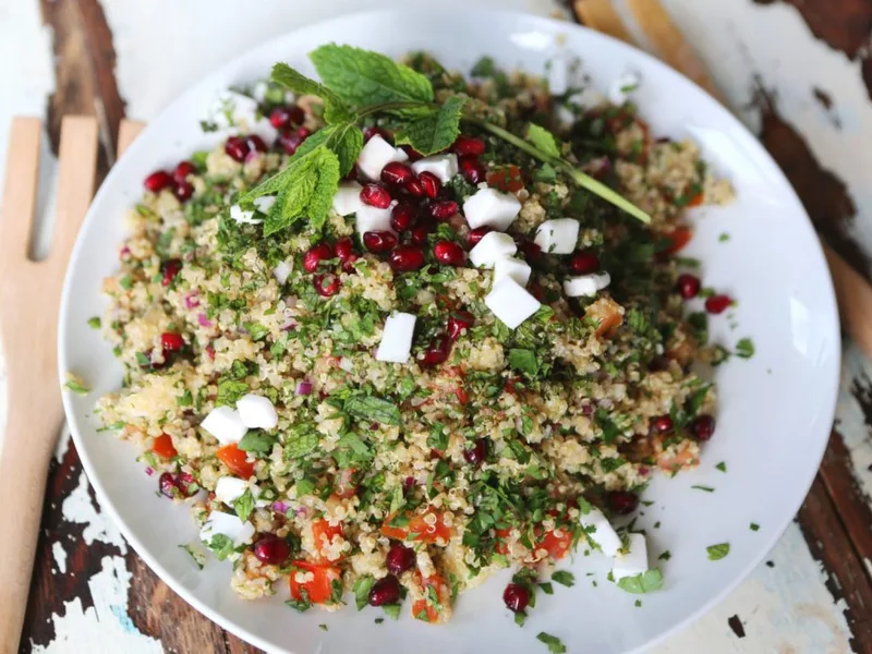 Herby Quinoa Salad with Pomegranate and Vegan Feta