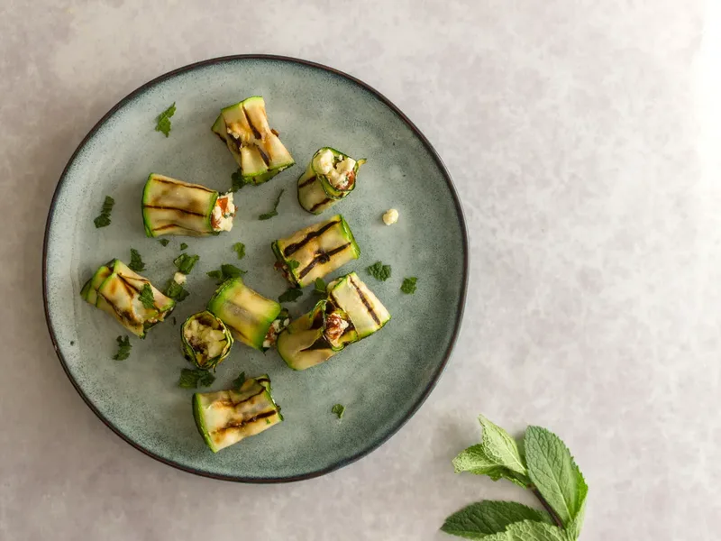 Keto Grilled Zucchini Bites with Feta and Sun-Dried Tomatoes