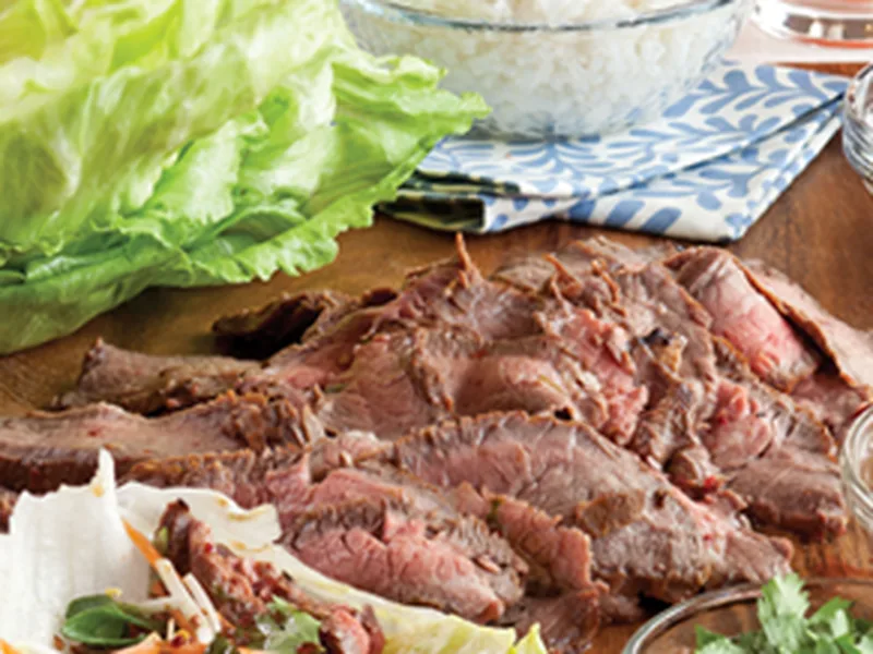Asian-Style Grilled Flank Steak Lettuce Wraps with Sesame-Lime