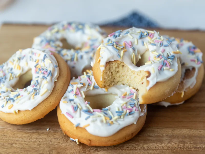 Keto Dairy Free Vanilla Frosted Donuts with Allulose