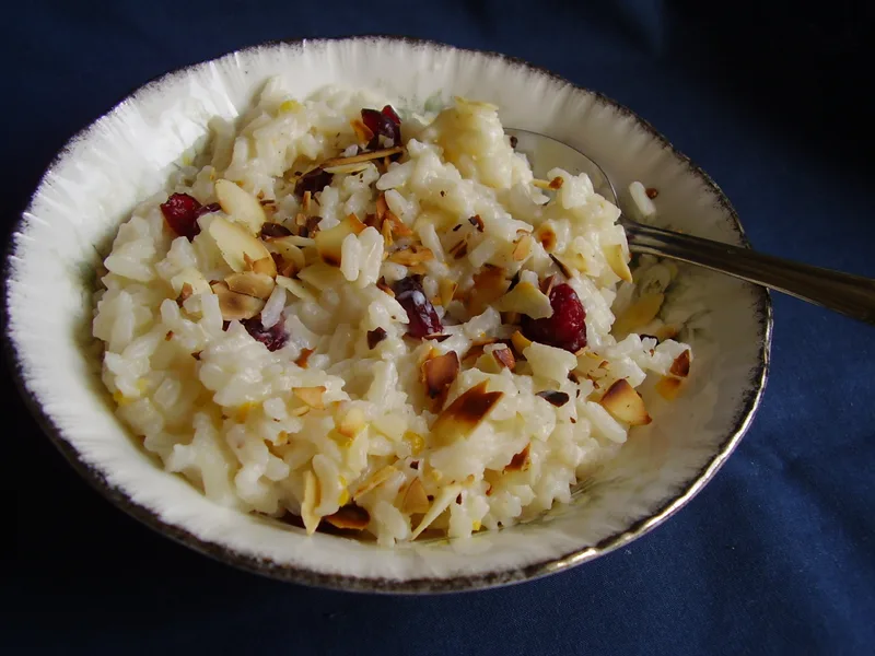 Cherry Almond Rice Pudding with Orange Zest