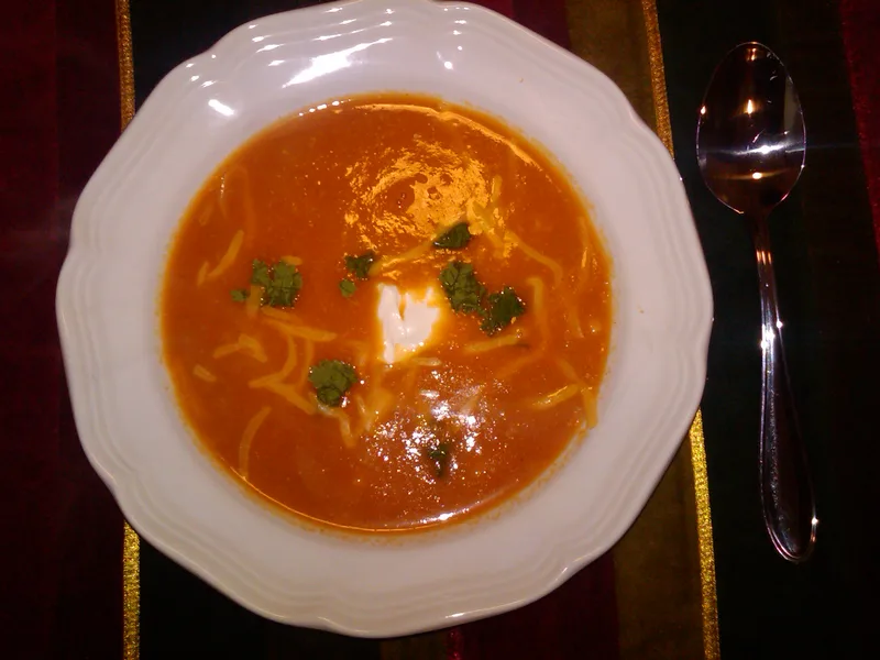 White Corn Tortilla Soup with Crispy Tortilla Strips