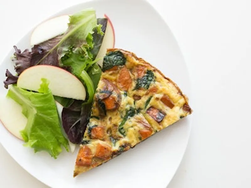Sweet Potato Spinach Parmesan Frittata with Apple Salad