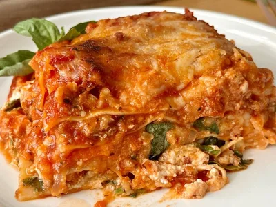 Weeknight Spinach Turkey Lasagna with Basil