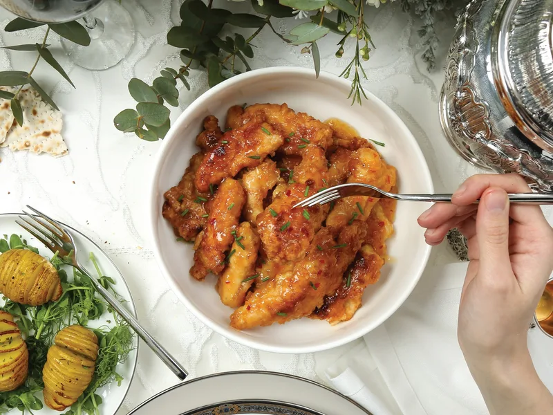 Crispy Orange Chicken with Potato Starch Coating for Passover