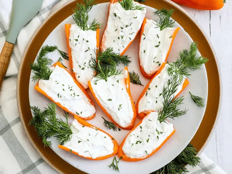 Stuffed Mini Bell Pepper Carrots with Herb Cream Cheese