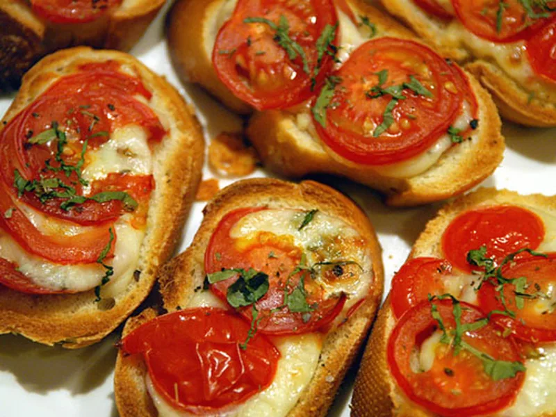 Cheesy Tomato Bruschetta with Fresh Basil
