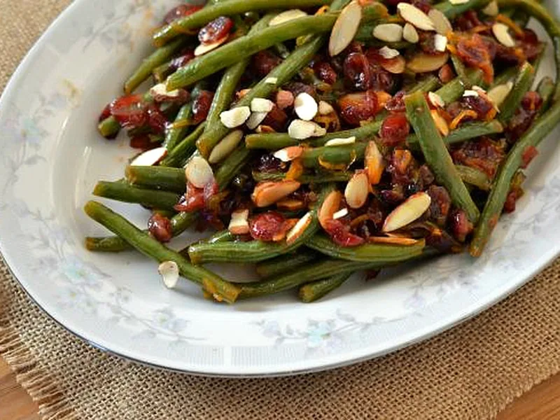 Citrus Cranberry Green Beans with Poblano and Almonds