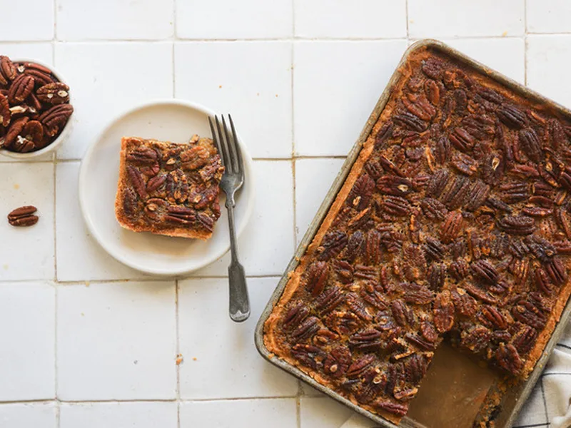 Bourbon Pecan Pie Bars with Buttery Shortbread Crust