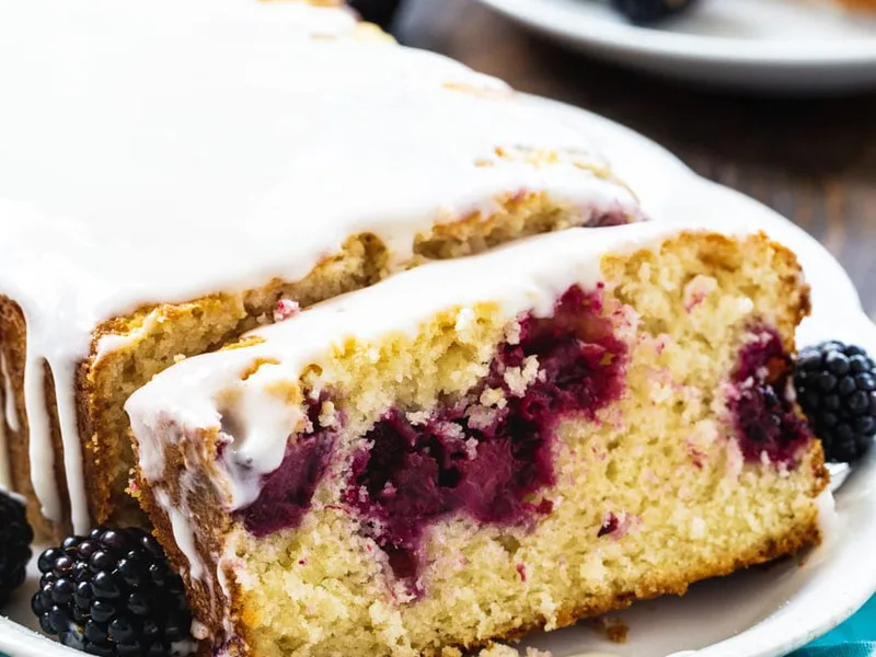 Blackberry Buttermilk Loaf Cake with Sweet Almond Glaze