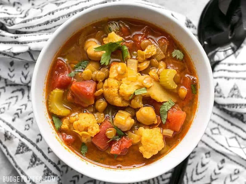 Moroccan Spiced Lentil and Vegetable Soup with Chickpeas