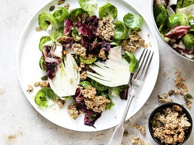 Warm Radicchio Salad with Tahini Granola Clusters