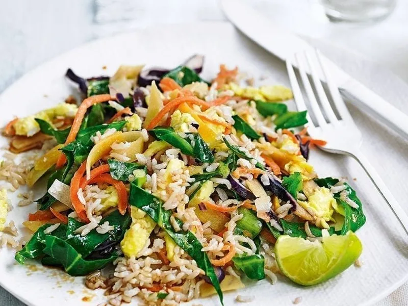 Quick Egg Fried Rice with Stir-Fried Vegetables