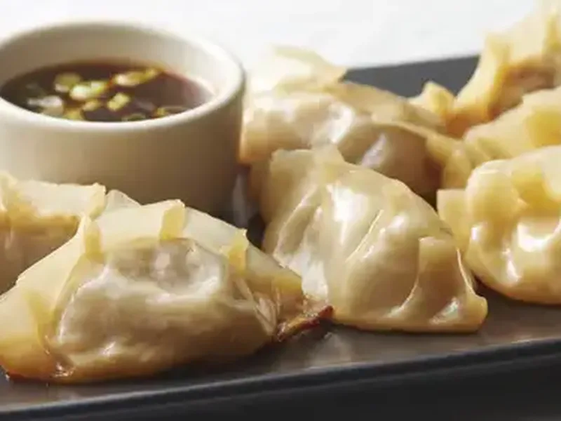 Beef and Kimchi Pot Stickers with Soy-Chili Dipping Sauce
